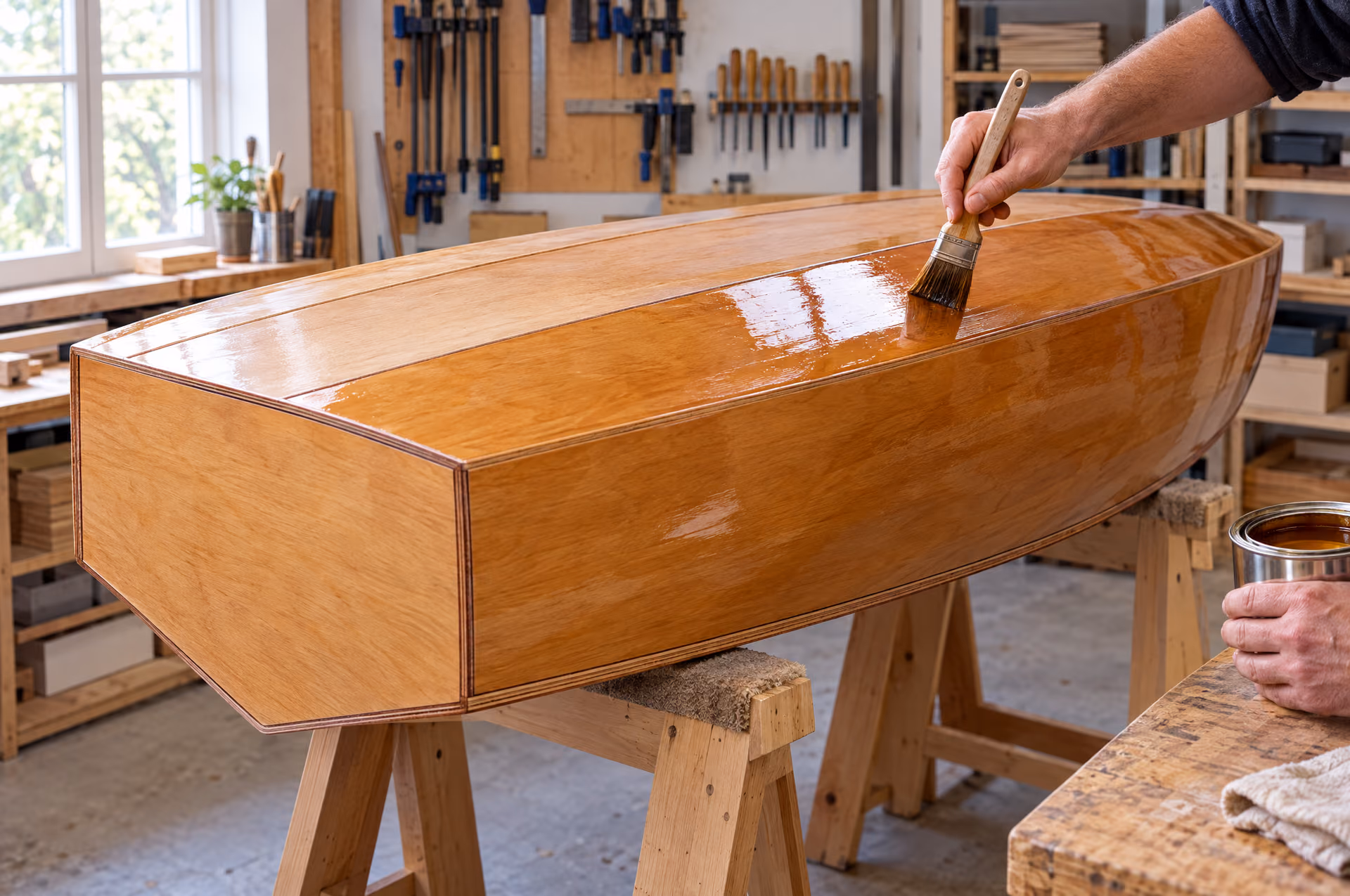 De klassieke runabout wordt afgewerkt en gelakt