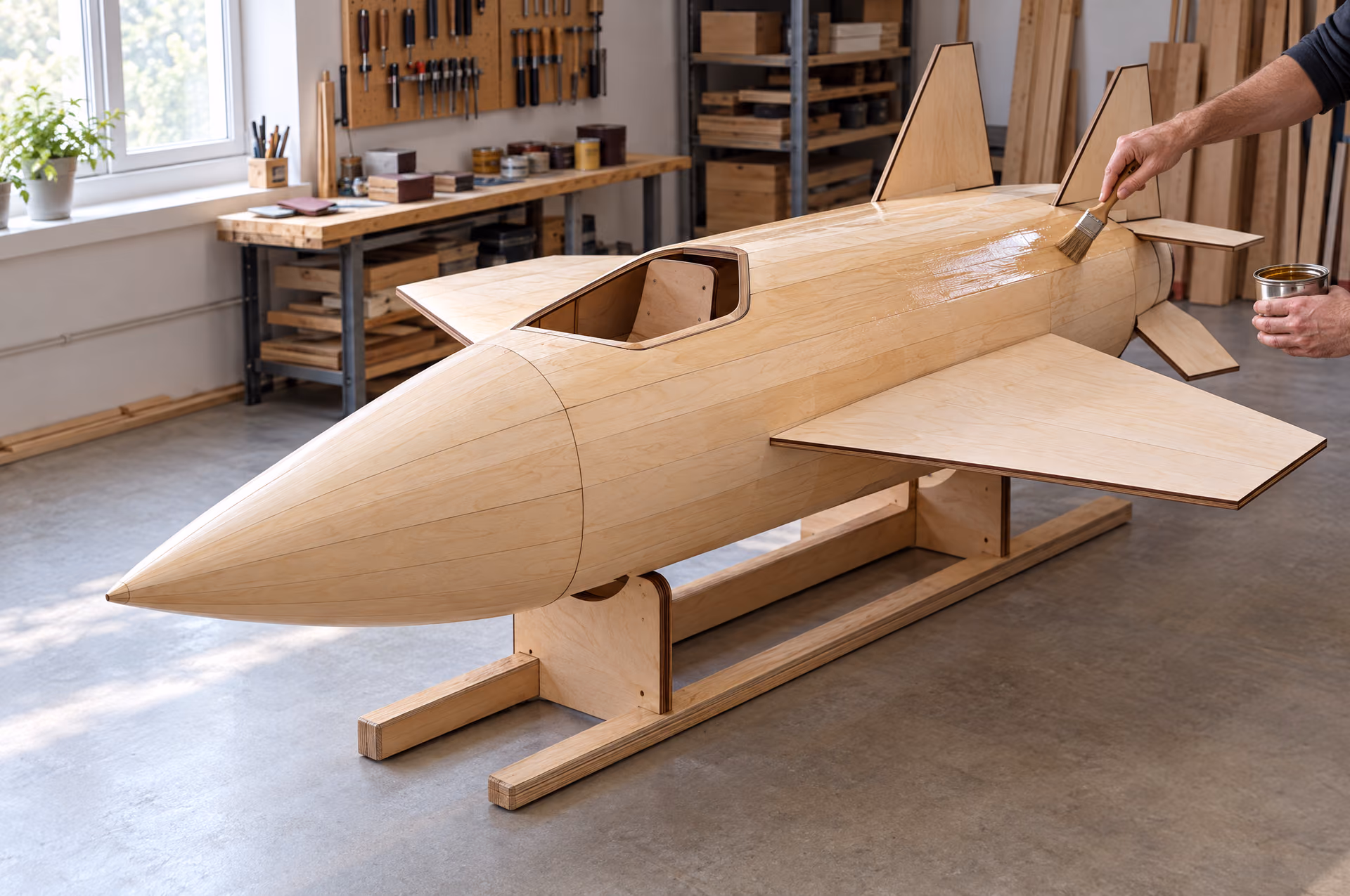 The Jet XL being finished and lacquered